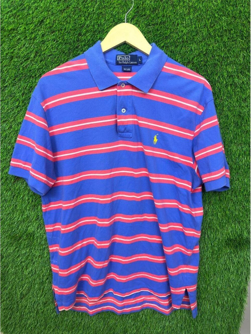 Polo Ralph Lauren Striped Cotton Polo Shirt Blue Red Size Large